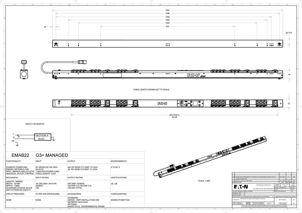 Eaton EMAB22 200-240V 50/60hz Power Distribution Unit (PDU) 24 AC Outlet Black - Image 3