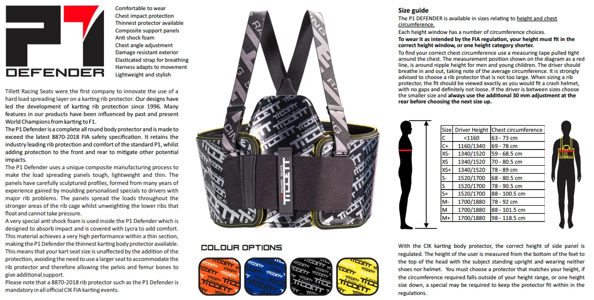 Tillett P1 Defender CIK-FIK 8870 2018 Body Rib Protector - Image 2